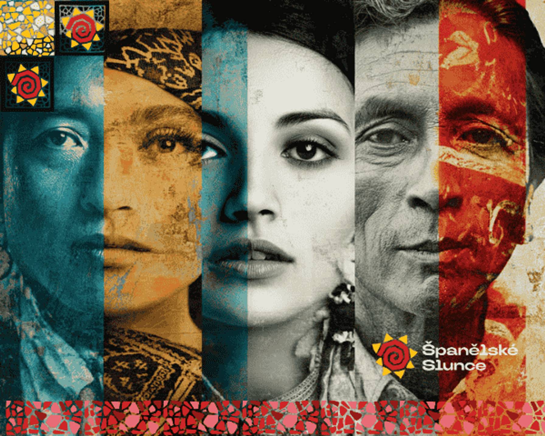 Koláž sestavená z tváří lidí hispánského vzezření. Reprezentuje různorodost španělsky hovořících rodilých mluvčí.